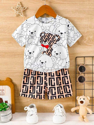 INDHRANI Baby Boys & Baby Girls Casual T-shirt Shorts(White)