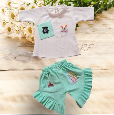 S R F Girls Party(Festive) Top Shorts(GREEN)