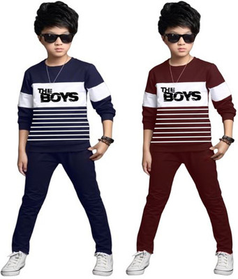 Cute N Tight Boys Casual T-shirt Track Pants(Navy,Maroon)