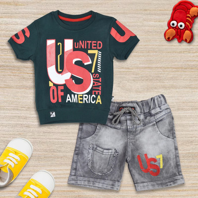 Worton Fashion Boys Casual T-shirt Shorts(Dark Green)