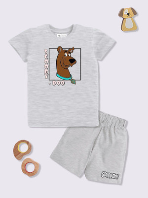 YK X Minute Mirth Boys & Girls Sponge Bob Casual T-shirt Shorts(Grey Melange)