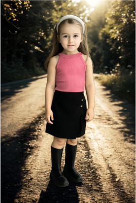 RIYANSHI Girls Casual Top Shorts(Pink, Black)