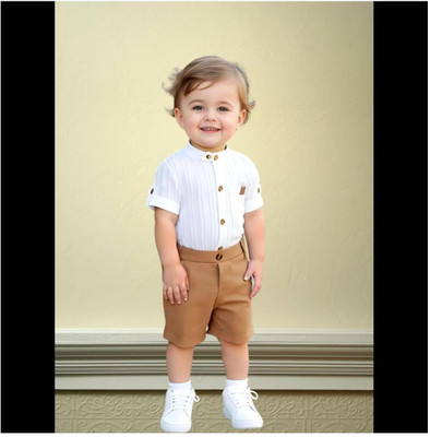 Riyannshi Boys Casual Shirt Pant(Brown)