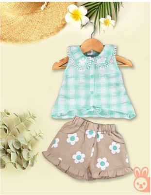 Kiko Baby Girls Casual Top Shorts(Green)