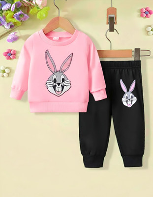 Afreen Creations Baby Boys & Baby Girls Looney Toons Party(Festive) T-shirt Track Pants(Pink & Black)