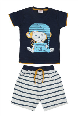 happiee bears Baby Boys Casual T-shirt Shorts(Navy Blue)