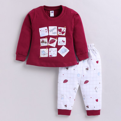 NOTTIE PLANET Baby Girls Casual Dress Pyjama(Maroon)