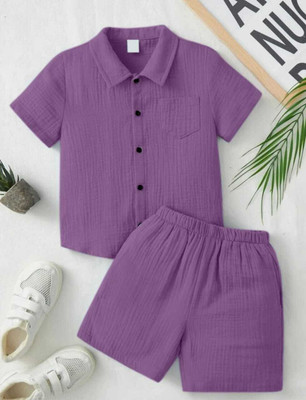 Clothes Shop Boys Casual Shirt Shorts(Purple)