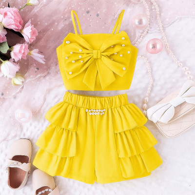 alvion Baby Girls Party(Festive) Top Shorts(YELLOW)