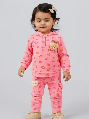 BABY'S DAY Baby Girls Casual Sweatshirt Track Pants(Peach)