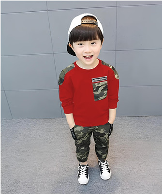 ANIKA CREATIONN Boys Party(Festive) T-shirt Track Pants(Red)