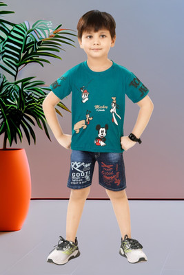 SITGANSUR Boys Casual T-shirt Shorts(Dark Blue)