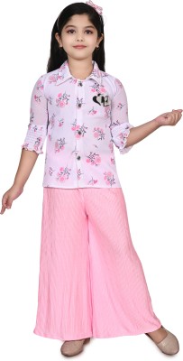 Jannnat Kolkata Girls Party(Festive) Shirt Pant(Pink)