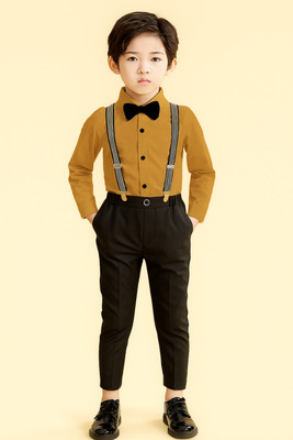 Dollico Baby Boys Party(Festive) Shirt Pant, Suspenders, Bow Tie(Black-Mustard)