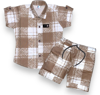 Fluemart Baby Boys Casual Shirt Pant(Brown)