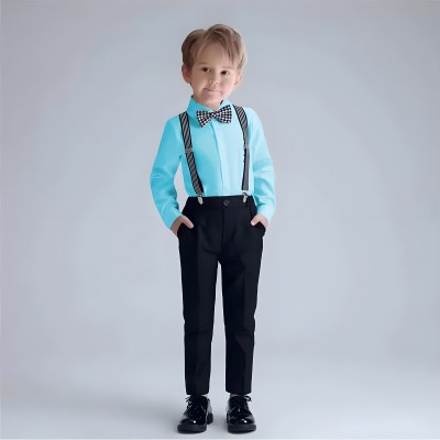 Sagar Impex Boys Party(Festive) Shirt Pant, Suspenders, Bow Tie(SKY BLUE)