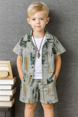 rocefas Boys Casual Shirt Shorts(Green)