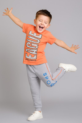 Todd N Teen Boys Casual T-shirt Track Pants(pinkgrey)