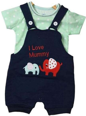 Indhrani Creation Baby Boys & Baby Girls Casual Dungaree Dungaree, T-shirt(Green)