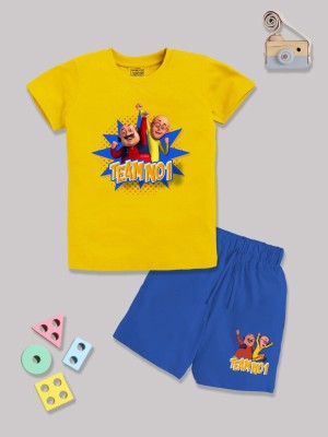 YK X Minute Mirth Boys Motu Patlu Casual T-shirt Shorts(Yellow)