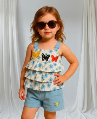 SHIVKUMARSTORE Baby Girls Party(Festive) Top Shorts(blueShoulder Strap Fancy TOP)