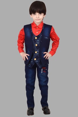 Billion Boys Party(Festive) Shirt Jeans, Waistcoat(Red)