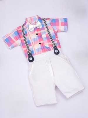 PINGAKSH LIFESTYLE Baby Boys Party(Festive) Dungaree Shirt, Shorts, Suspenders(PEACH)