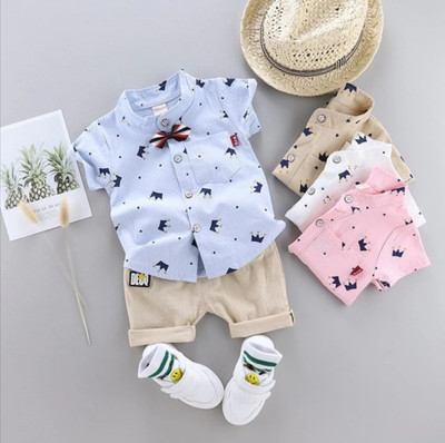 DEVNSH CREATION Baby Boys Casual Shirt Shorts(Blue & Cream)