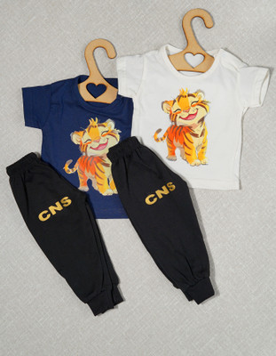 craze n stitch Baby Boys Casual T-shirt Pant(NAVY BLUE AND CREAM)