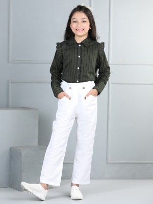 CUTIEKINS Girls Casual Top Trouser(Rifle Green & White)