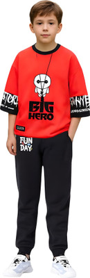 Ticoss Boys Casual T-shirt Track Pants(Red)