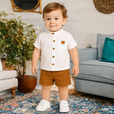 BHESANIYA Baby Boys Casual Shirt Jumpsuit(BROWN)