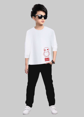 SIXER Boys Casual T-shirt Track Pants(BLACK, WHITE)