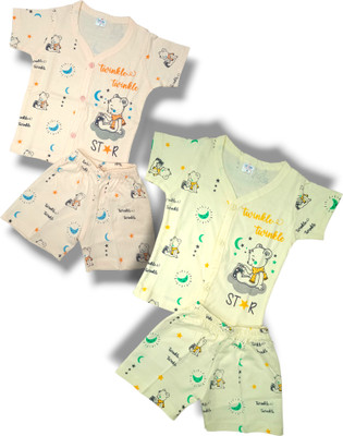SHUBHKIDS Baby Boys & Baby Girls Peppa Pig Casual Dress Bodysuit(Light brown, Light yellow)