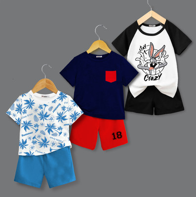 tarsier Baby Boys Casual T-shirt Shorts(WHITE_COCO BLUE_NAVY)