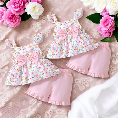 IreinFashion Baby Girls Casual Top Shorts(Floral Twilight)