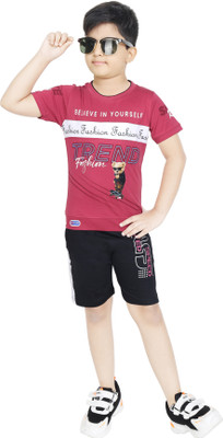 Ayu Elite Fashion Baby Boys Casual T-shirt Shorts(Maroon)
