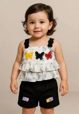 Vinaydress Baby Girls Casual Top Shorts(Black SHOULDER STRAP TOP, Black SHORT)