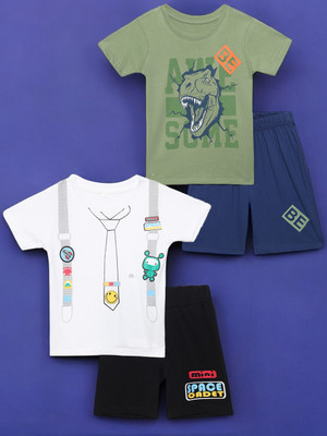 Miss & Chief Boys Casual T-shirt Shorts(White&Black, Green&Blue)