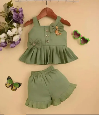STH FASHION Baby Girls Party(Festive) Top Shorts(Green)