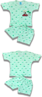 SANIKIDSWEAR Baby Boys & Baby Girls Casual T-shirt Shorts(MINT GREEN)