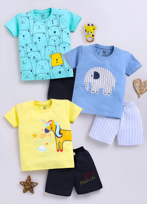 TOONYPORT Boys Casual T-shirt Shorts(Yellow, Green, Light Blue, Navy Blue)