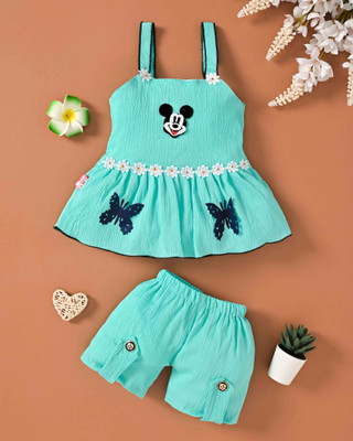 SGLIFESTYLE Baby Girls Mickey Casual Top Shorts(Sea Green)