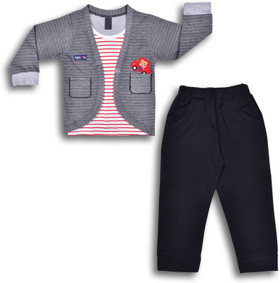 Wishkaro Baby Boys Casual T-shirt Pant(Red, Black)