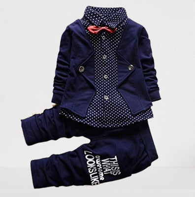 KHODIYAR FASHION Baby Boys & Baby Girls Party(Festive) Blazer Pant, Bow Tie, Shirt(Blue)