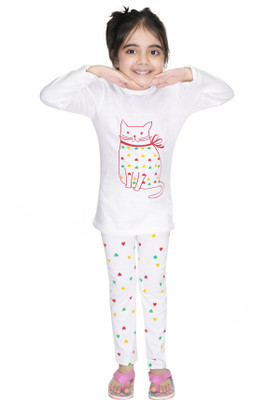 HENA TEXTILE Baby Girls Casual T-shirt Pant(WHITE)