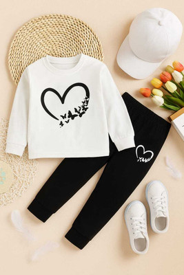 Nutty butty Baby Girls Casual Top Pant(White, Black)