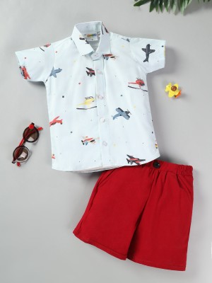 D MON VY Boys Casual Shirt Shorts(HALICOPTER RED)