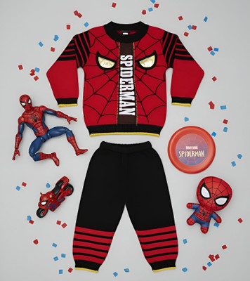 SHOPPINGGALAXY Baby Boys & Baby Girls Spiderman Casual Sweater Sweatshirt(REDBLK)