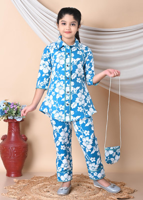 KajolGarments Girls Party(Festive) Top Pant(Blue, White)